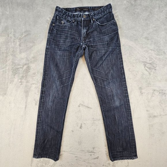 Guess Jeans Men's 28x28.5 Blue Whiskered Slim Straight Denim Casual Tag 28x30‎ - Picture 1 of 14